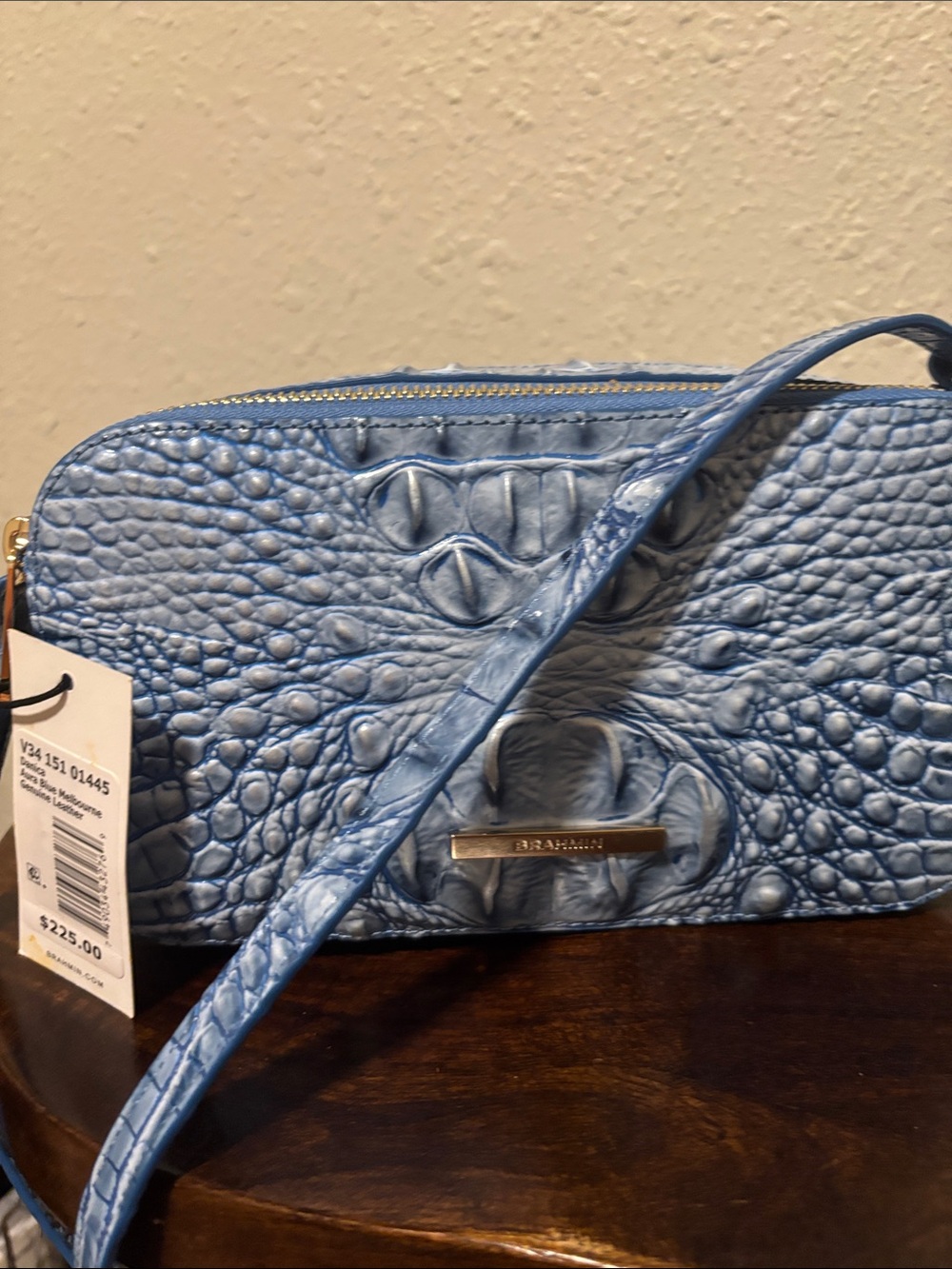 Brahmin Blue Croc-Embossed Leather Crossbody - Picture 8 of 13